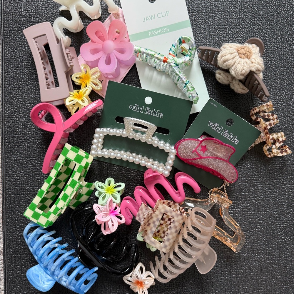 Assorted Decorative Hair Clips - Pink, Green, Pearl & Multi